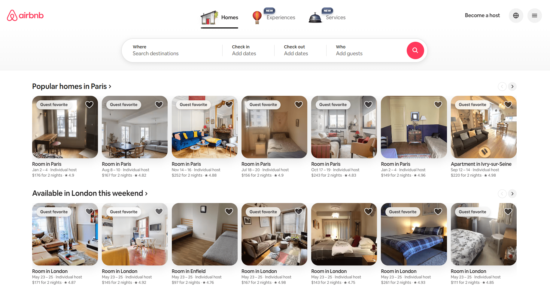 Airbnb Homepage Screenshot