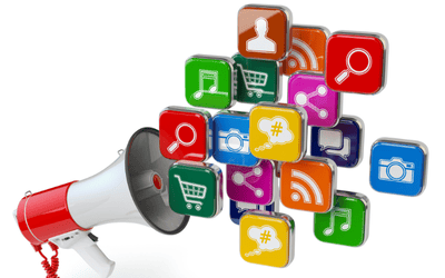 Digital Marketing concept showing app icons