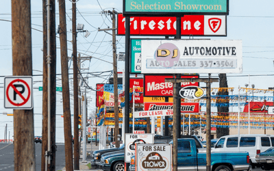 A street scene exhibiting traditional marketing