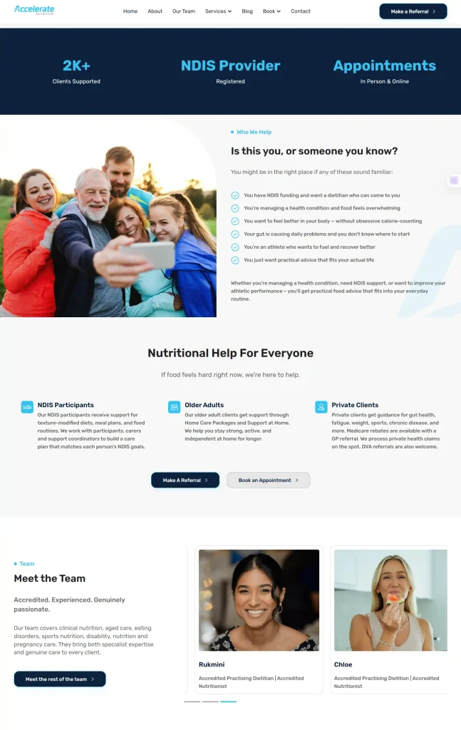 Accelerate Nutrition homepage peek